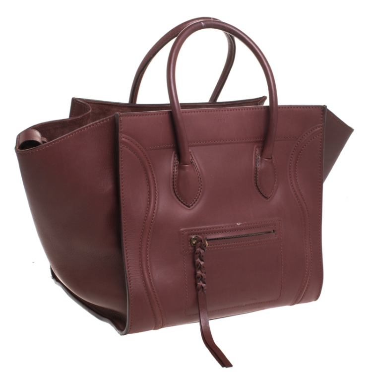 Pre Owned Celine Burgundy Leather Medium Phantom Luggage Tote 