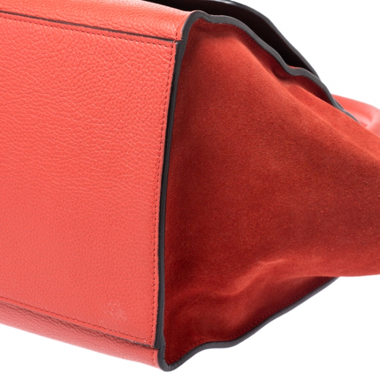 Pre Owned Celine Red Leather and Suede Medium Trapeze Bag
