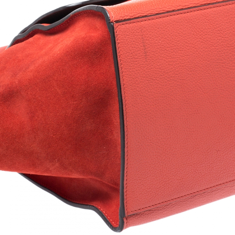 Pre Owned Celine Red Leather and Suede Medium Trapeze Bag