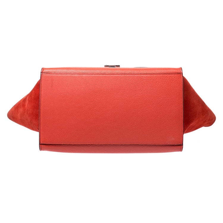 Pre Owned Celine Red Leather and Suede Medium Trapeze Bag