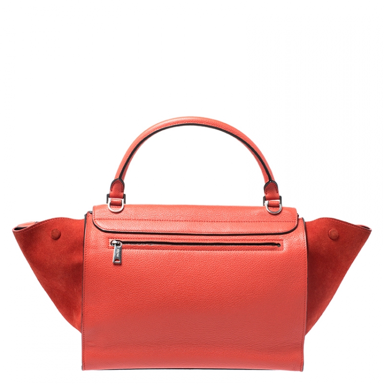 Pre Owned Celine Red Leather and Suede Medium Trapeze Bag