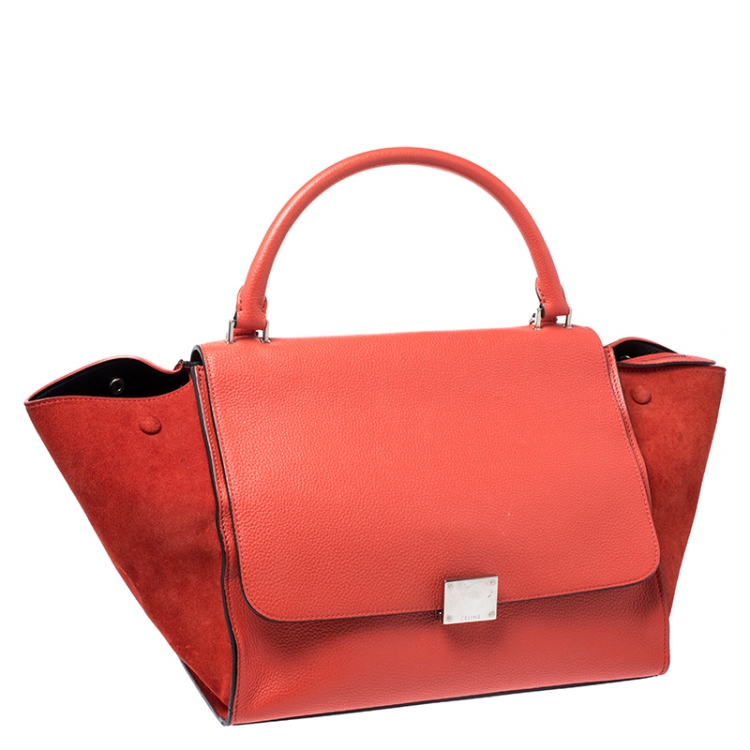 Pre Owned Celine Red Leather and Suede Medium Trapeze Bag