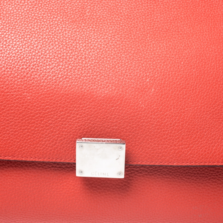 Pre Owned Celine Red Leather and Suede Medium Trapeze Bag
