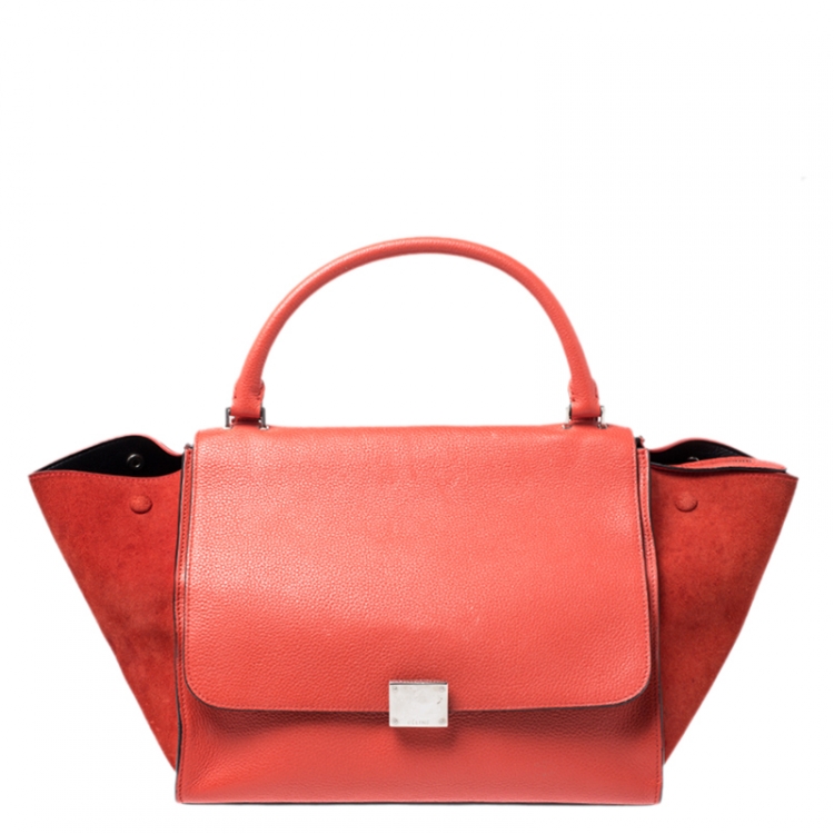 Pre Owned Celine Red Leather and Suede Medium Trapeze Bag
