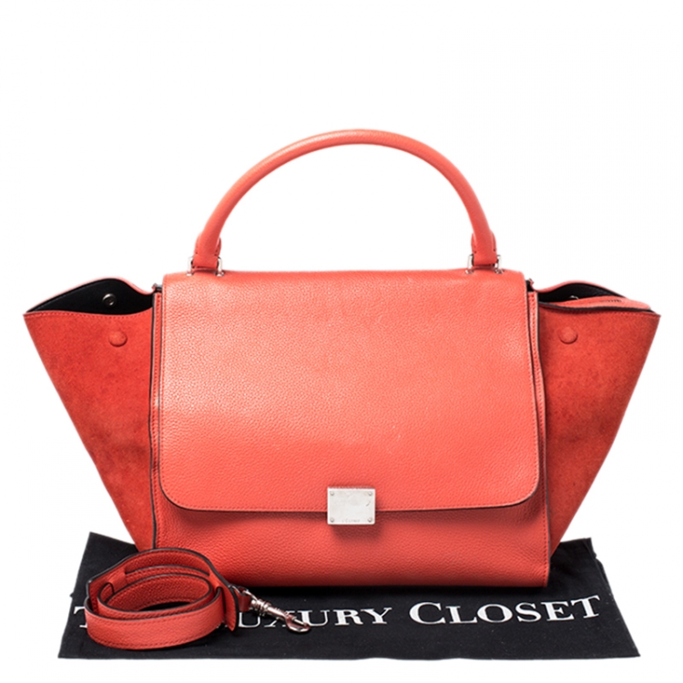 Pre Owned Celine Red Leather and Suede Medium Trapeze Bag