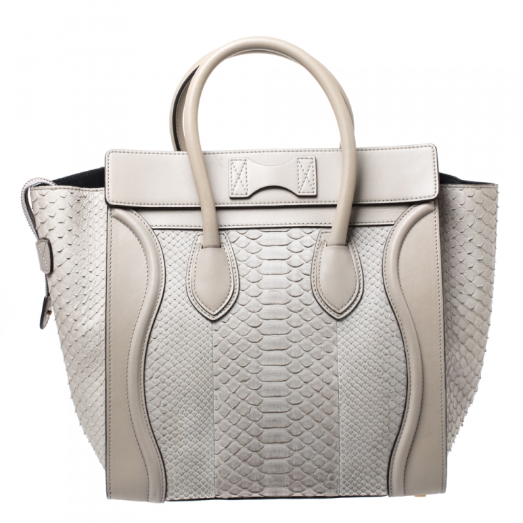 Pre Owned Celine Grey Python and Leather Mini Luggage Tote