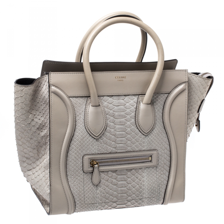 Pre Owned Celine Grey Python and Leather Mini Luggage Tote