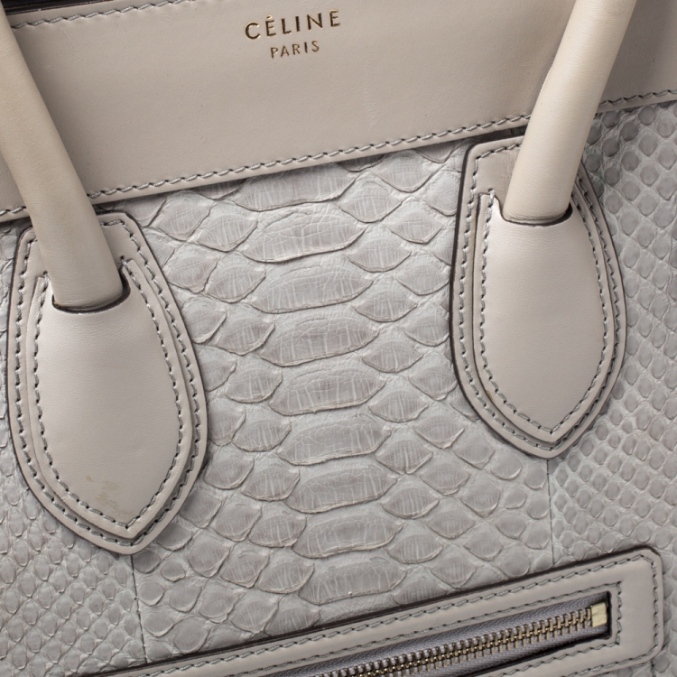 Pre Owned Celine Grey Python and Leather Mini Luggage Tote
