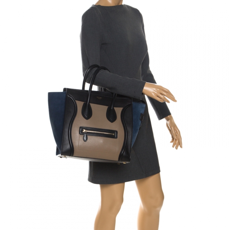 Pre Owned Celine Tri Color Leather and Suede Mini Luggage Tote