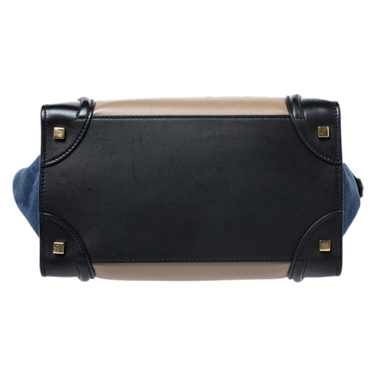 Pre Owned Celine Tri Color Leather and Suede Mini Luggage Tote