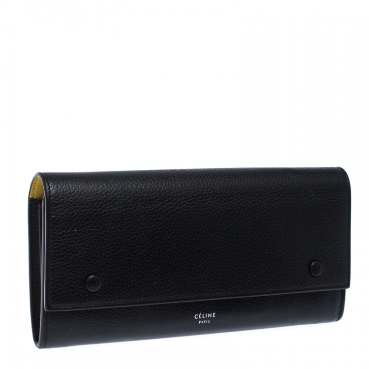 Pre Owned Celine Black Leather Large Multifunction Flap Wallet