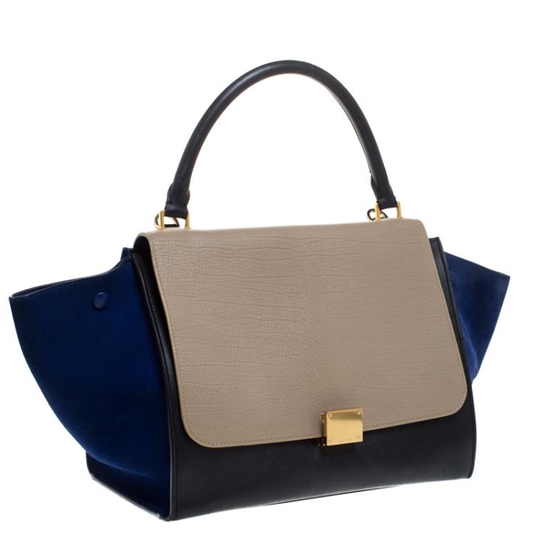 مملوكة مسبقًا Celine Tricolor Leather and Suede Medium Trapeze Bag