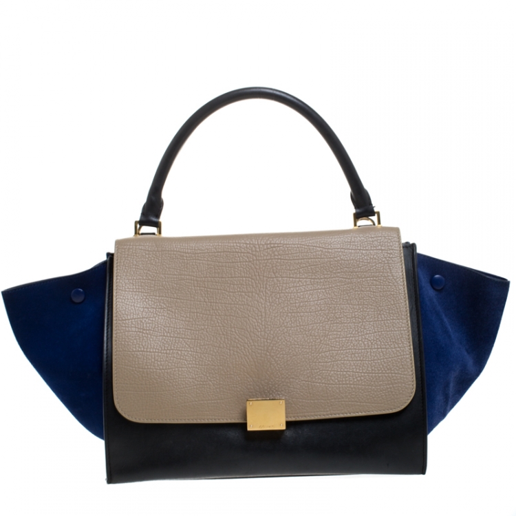مملوكة مسبقًا Celine Tricolor Leather and Suede Medium Trapeze Bag