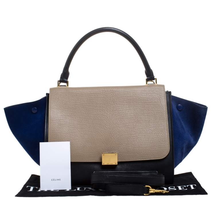 مملوكة مسبقًا Celine Tricolor Leather and Suede Medium Trapeze Bag