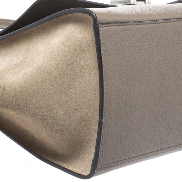 Pre Owned Celine Beige Leather and Suede Small Trapeze Bag