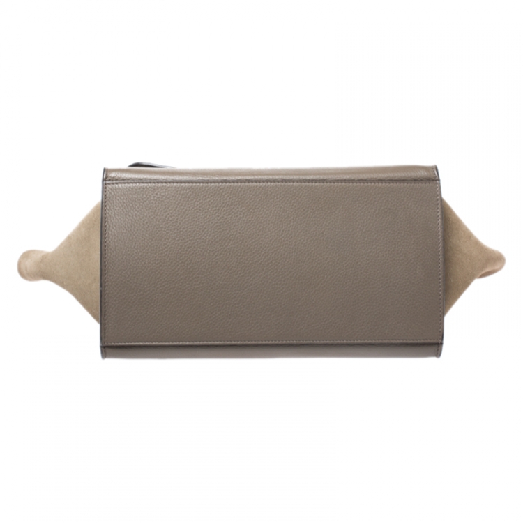 Pre Owned Celine Beige Leather and Suede Small Trapeze Bag