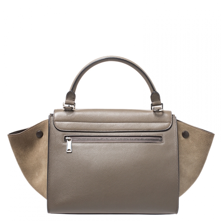 Pre Owned Celine Beige Leather and Suede Small Trapeze Bag