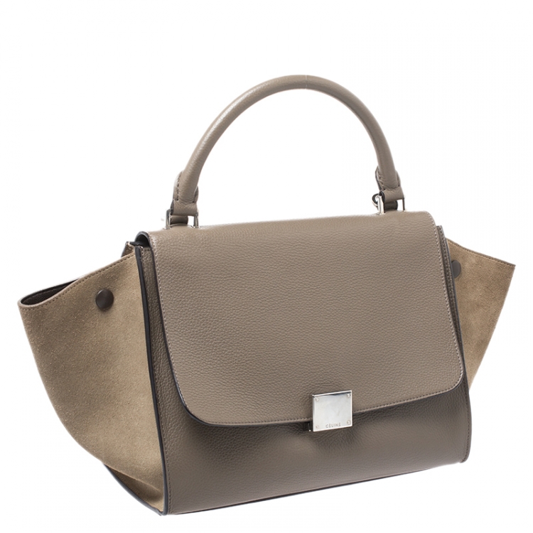 Pre Owned Celine Beige Leather and Suede Small Trapeze Bag