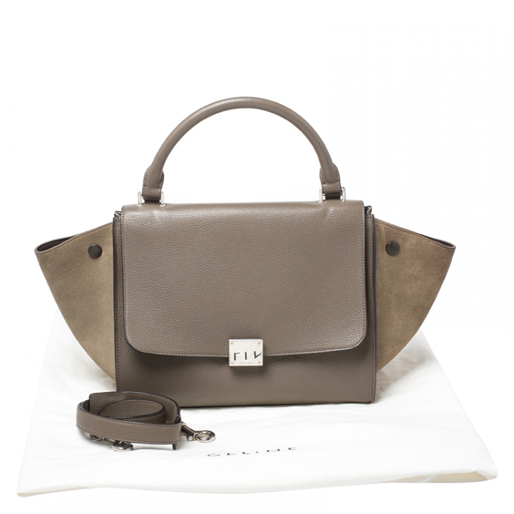 Pre Owned Celine Beige Leather and Suede Small Trapeze Bag
