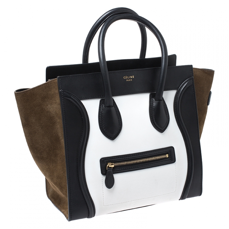 Pre Owned Celine Tri Color Leather and Suede Medium Luggage Tote