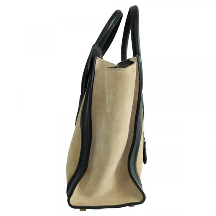 Pre Owned Celine Nude/Black Suede Leather Micro Luggage Bag