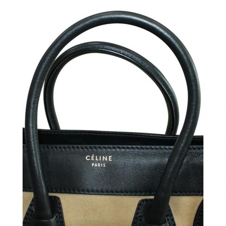 Pre Owned Celine Nude/Black Suede Leather Micro Luggage Bag