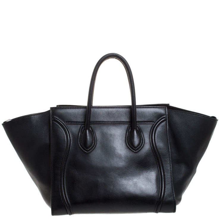 Pre Owned Celine Black Leather Medium Phantom Luggage Tote 