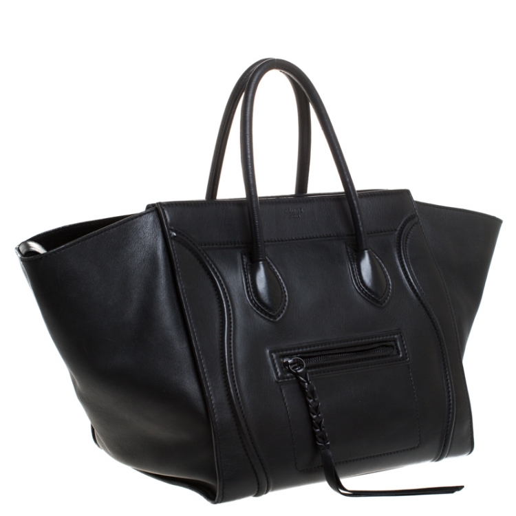 Pre Owned Celine Black Leather Medium Phantom Luggage Tote 