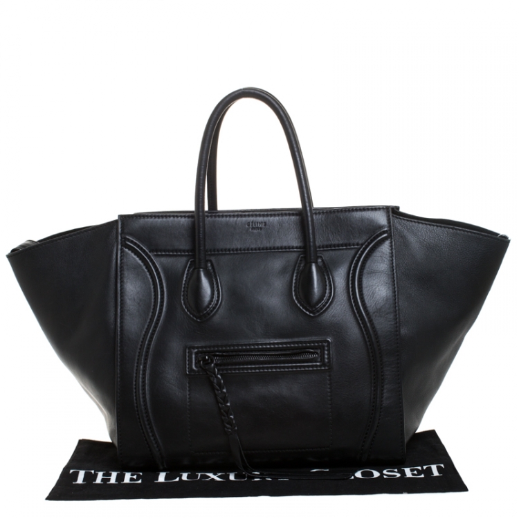 Pre Owned Celine Black Leather Medium Phantom Luggage Tote 