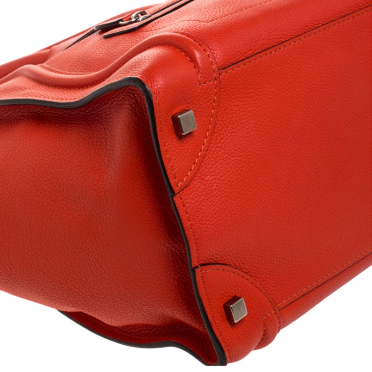 Pre Owned Celine Orange Leather Mini Luggage Tote