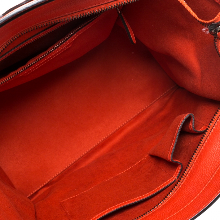 Pre Owned Celine Orange Leather Mini Luggage Tote