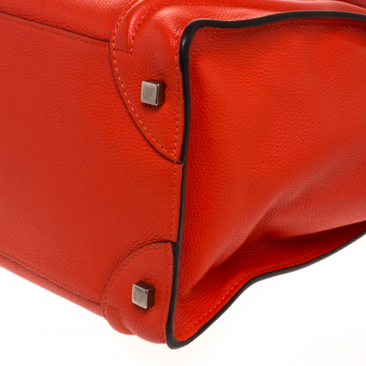 Pre Owned Celine Orange Leather Mini Luggage Tote
