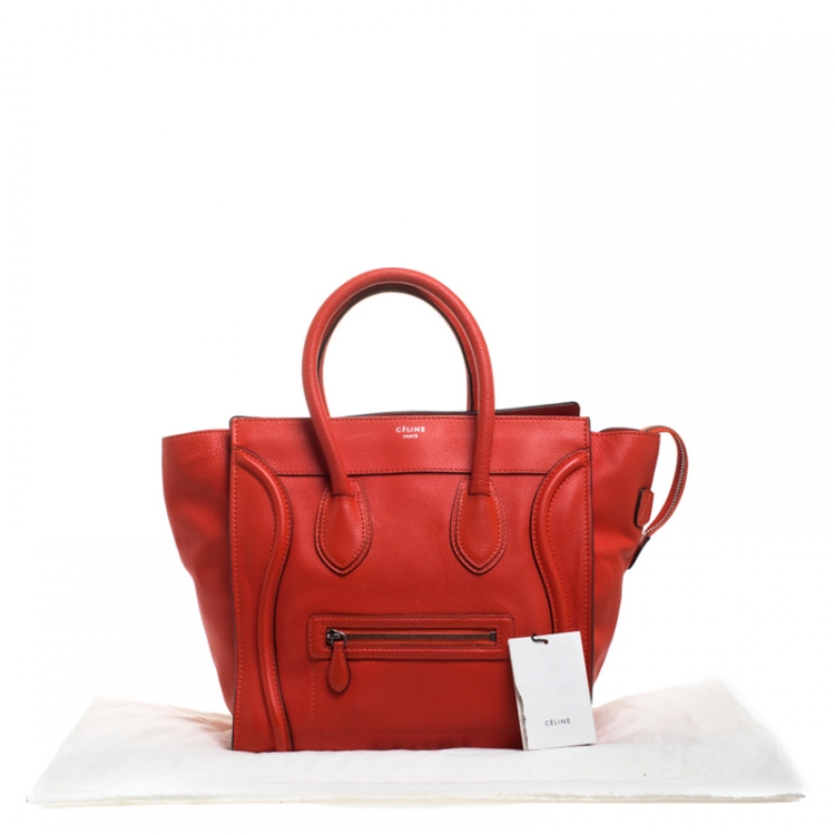 Pre Owned Celine Orange Leather Mini Luggage Tote