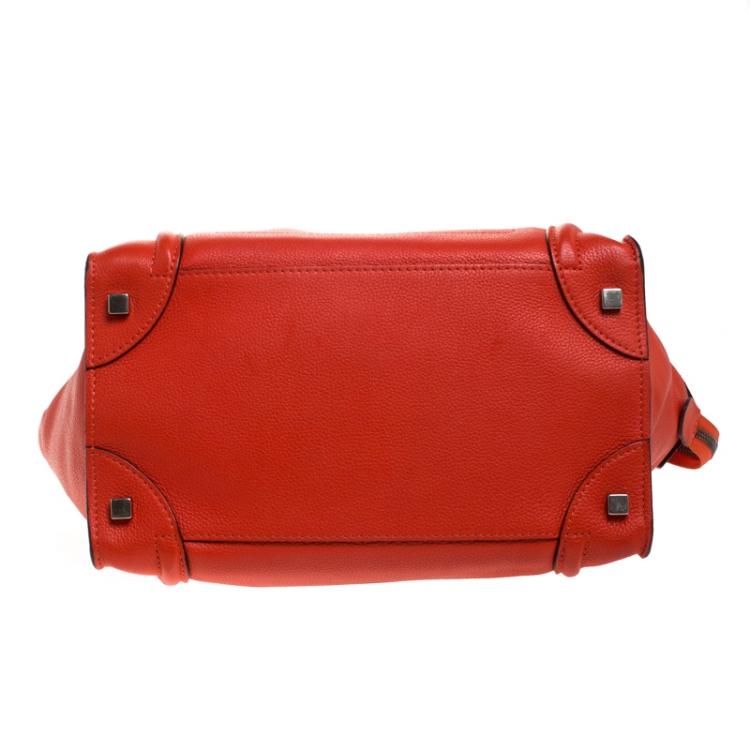 Pre Owned Celine Orange Leather Mini Luggage Tote