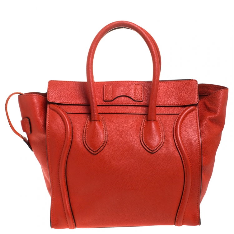 Pre Owned Celine Orange Leather Mini Luggage Tote