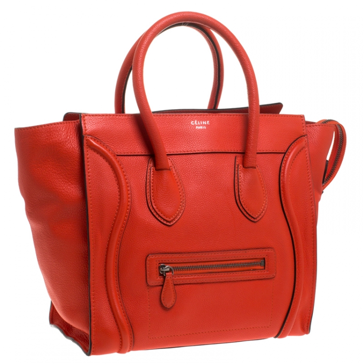 Pre Owned Celine Orange Leather Mini Luggage Tote