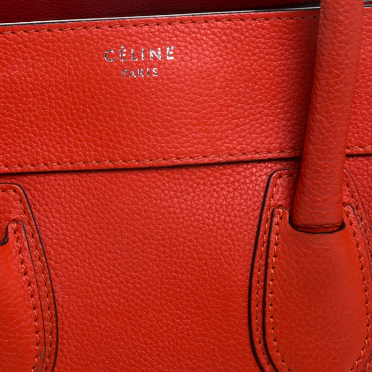 Pre Owned Celine Orange Leather Mini Luggage Tote