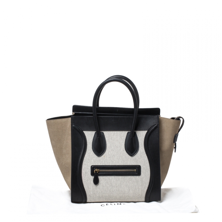 Pre Owned Celine Tri Color Canvas/Suede and Leather Mini Luggage Tote