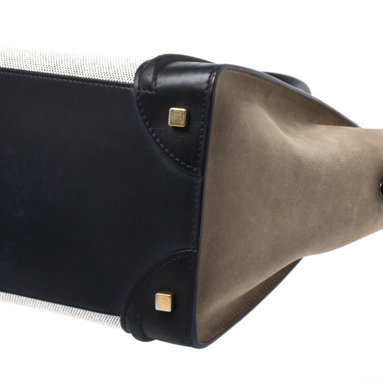 Pre Owned Celine Tri Color Canvas/Suede and Leather Mini Luggage Tote