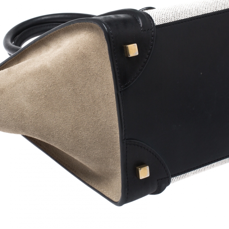 Pre Owned Celine Tri Color Canvas/Suede and Leather Mini Luggage Tote