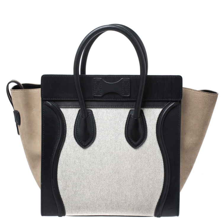 Pre Owned Celine Tri Color Canvas/Suede and Leather Mini Luggage Tote