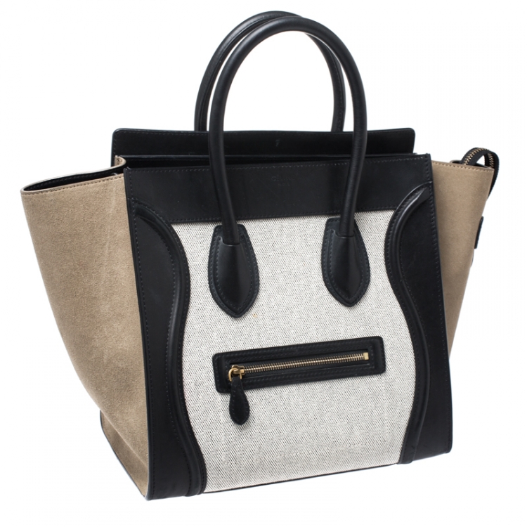 Pre Owned Celine Tri Color Canvas/Suede and Leather Mini Luggage Tote