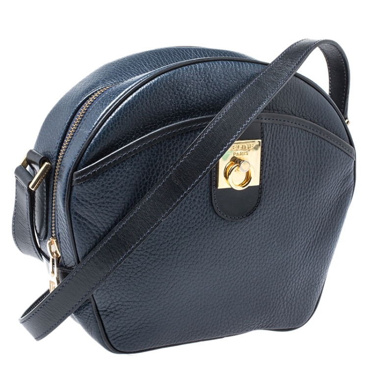 Pre Owned Celine Navy Blue Leather Front Pocket Crossbody Bag