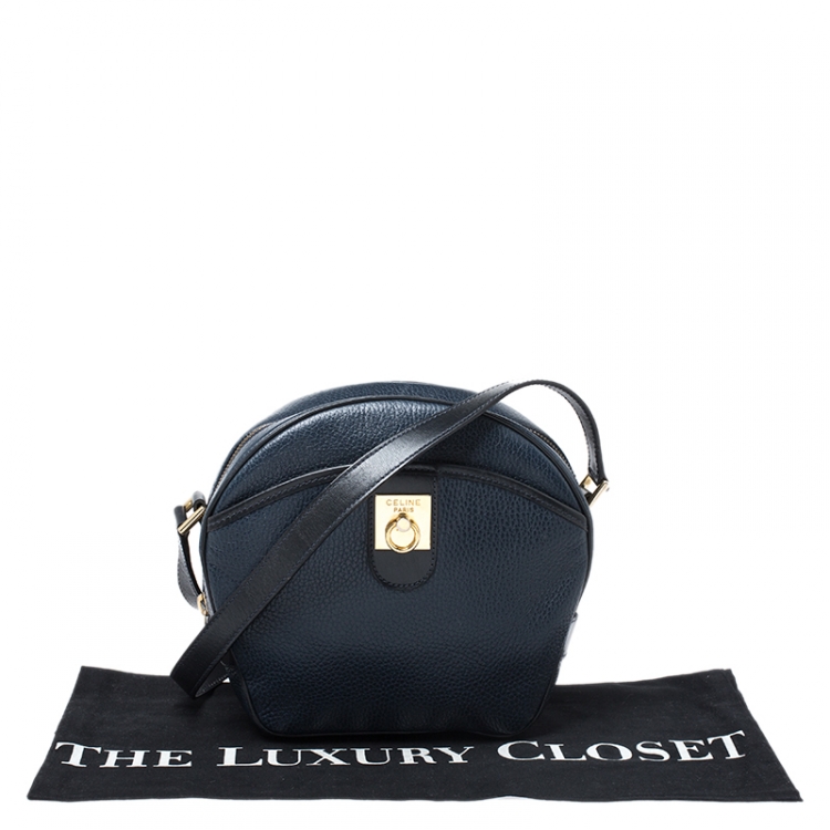Pre Owned Celine Navy Blue Leather Front Pocket Crossbody Bag