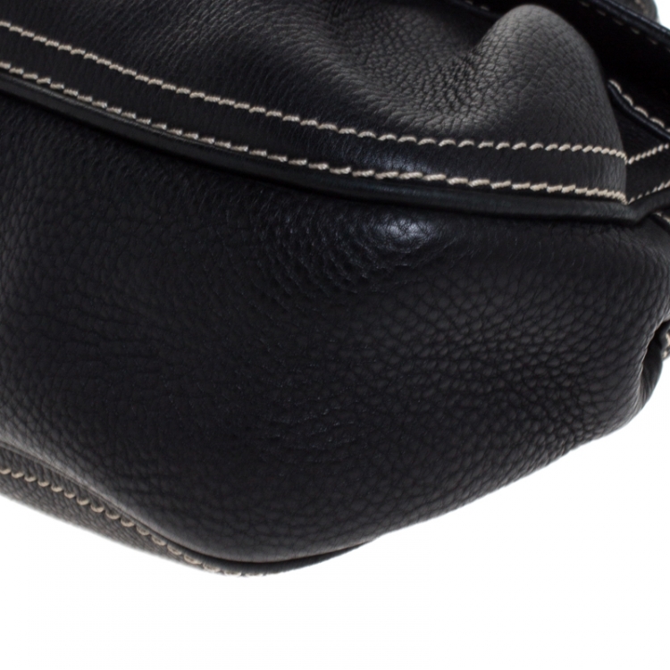 Pre Owned Celine Black Leather Buckle Shoulder Bag