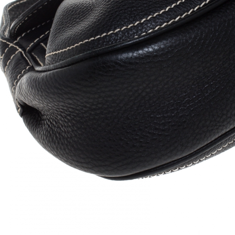 Pre Owned Celine Black Leather Buckle Shoulder Bag