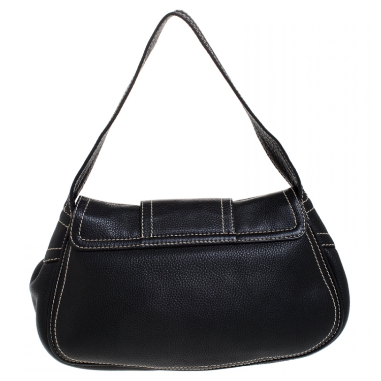 Pre Owned Celine Black Leather Buckle Shoulder Bag