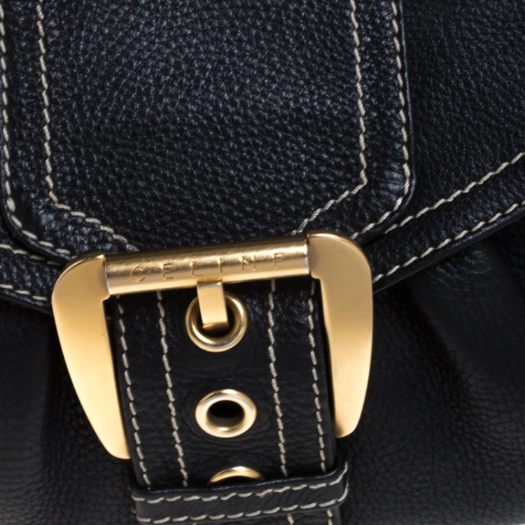 Pre Owned Celine Black Leather Buckle Shoulder Bag