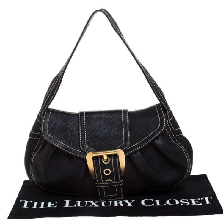 Pre Owned Celine Black Leather Buckle Shoulder Bag