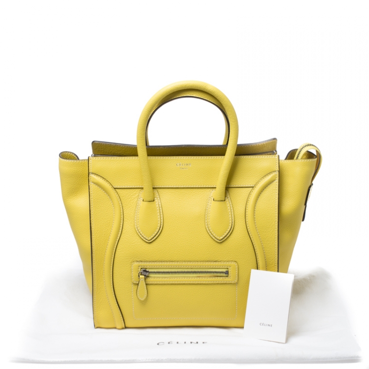 Pre Owned Celine Yellow Leather Mini Luggage Tote